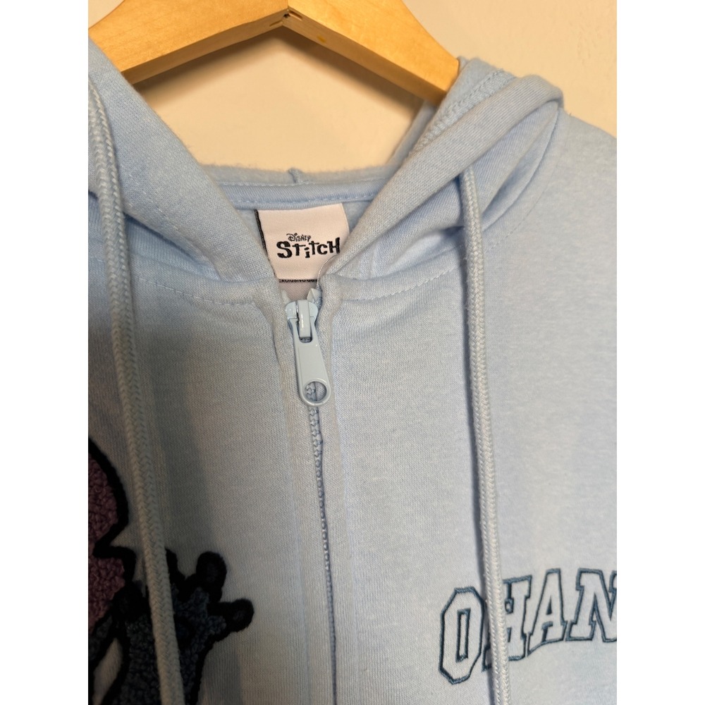 Disney Stitch O'Hana Zip Hoodie Light Blue Chenille Patch Size Large - Picture 8 of 17